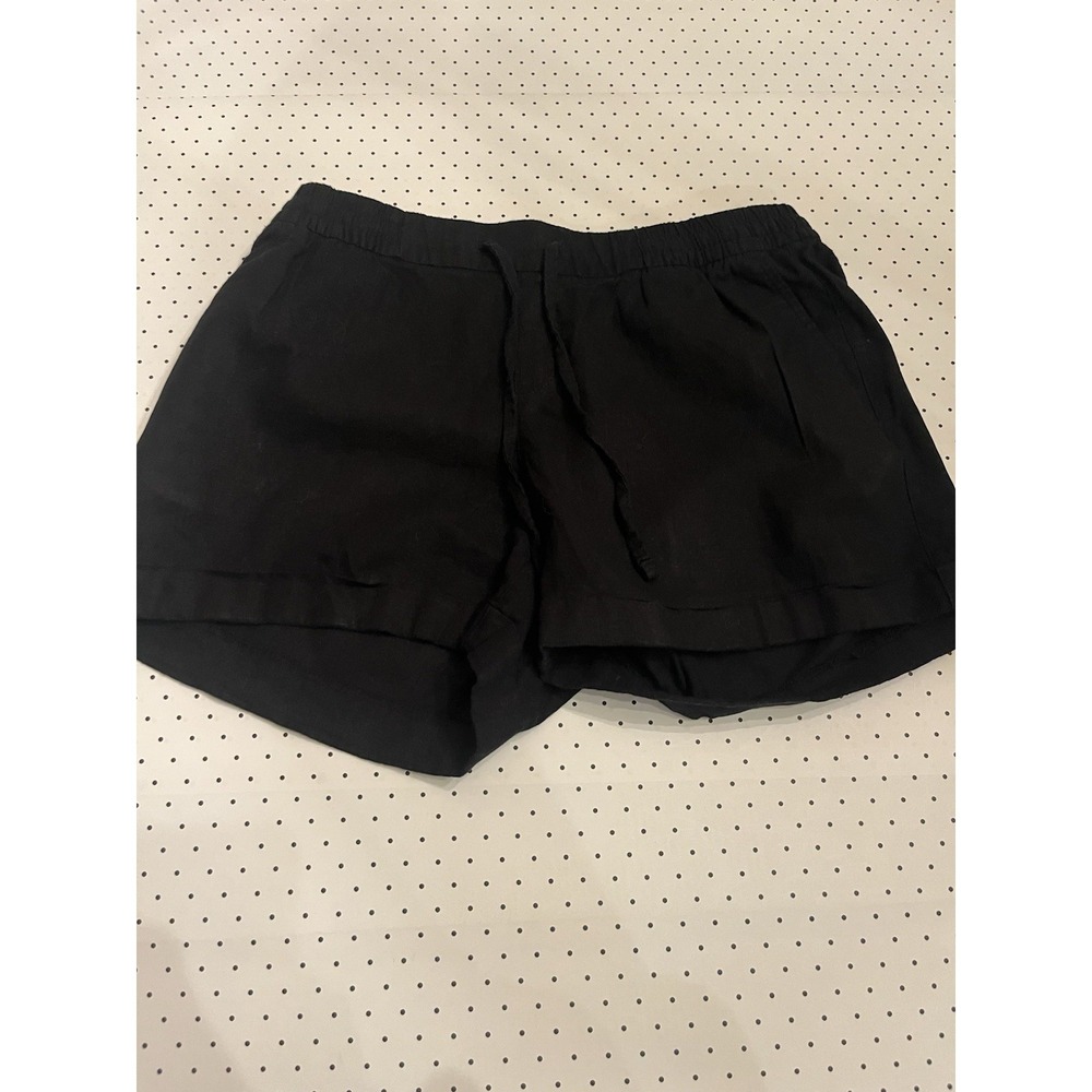 OLD NAVY Medium Mid Rise 3.5" Inseam Linen Blend Pull On Shorts Black Cuffed